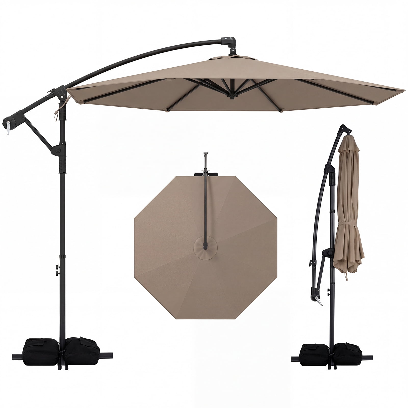 10 hanging patio umbrella brown Costway 10 FT Offset Hanging Umbrella with Base Patio Cantilever Umbrella  360° Rotation Brown