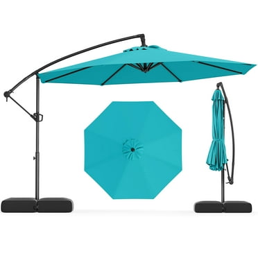 Costway 10 FT Offset Hanging Umbrella with Base Patio Cantilever Umbrella 360° Rotation Turquoise