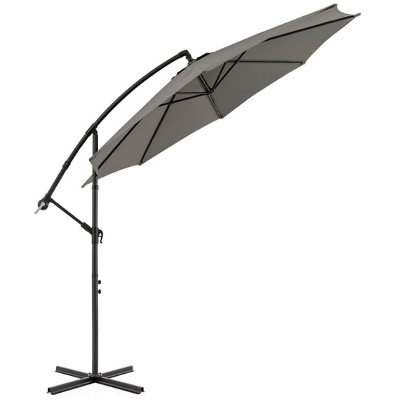 Costway  10 FT Patio Offset Umbrella w/8 Ribs Cross Base Tilt Grey