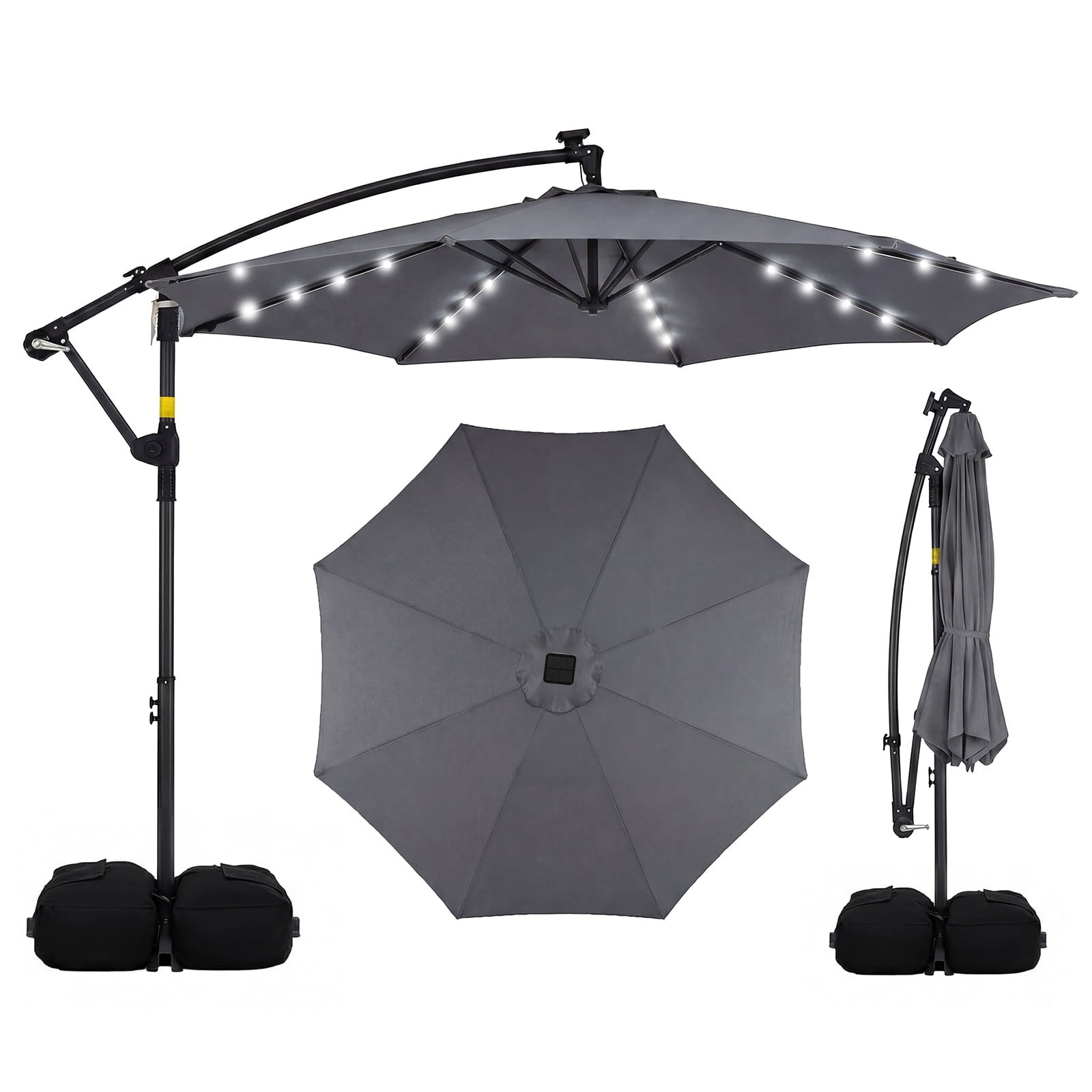 gray solar patio umbrella PURPLE LEAF Powered LED Rectangular Umbrella with Lights Sturdy and Reliable Structure Reviews for Sonkuki 11 ft.