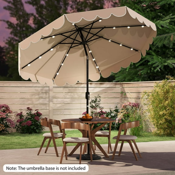 Costway 10 FT Solar Patio Umbrella with 24 LED Lights 8 Ribs & Tilt Adjustment Beige