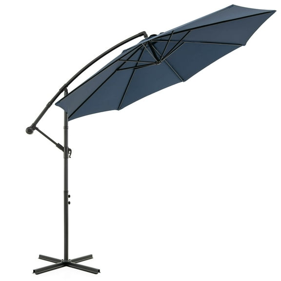 Costway 10' Hanging Umbrella Patio Sun Shade Offset Outdoor Market W/ Cross Base Blue