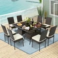 thumbnail image 1 of Costway 10 PCS Patio Rattan Dining Set Glass Table High Back Chair Garden Deck Mix Brown, 1 of 10
