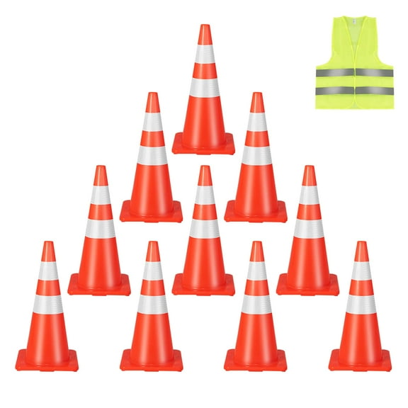 Costway 10 Pack Traffic Safety Cones 28'' Parking Cones with Reflective Collars Safety Vest