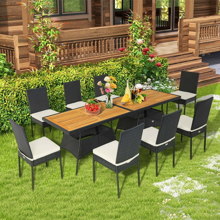 Costway 10 Piece Pe Rattan Outdoor Patio Dining Set, Black/Off - Main Image