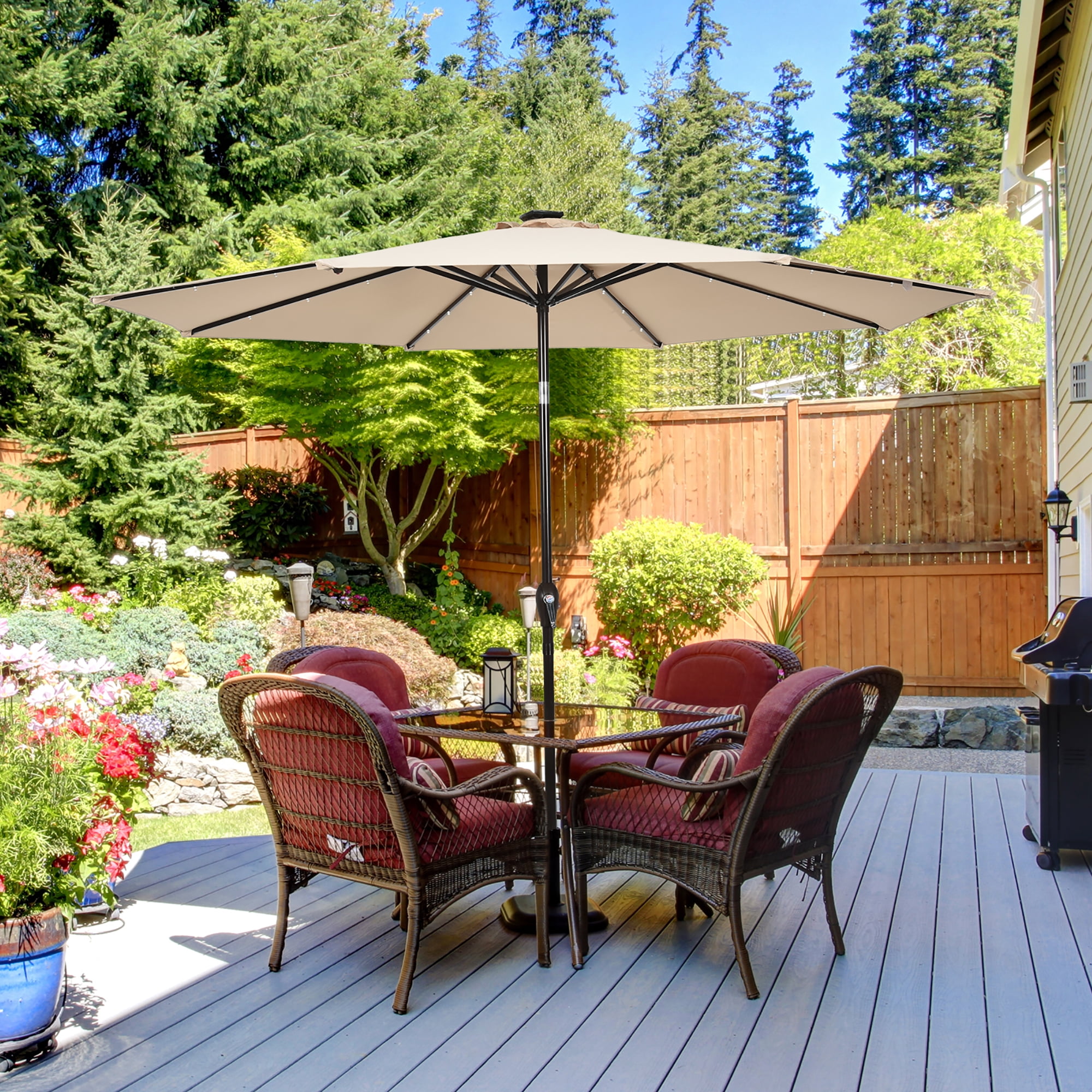 Costway 10' Solar LED Lighted Patio Market Umbrella Shade Tilt Adjustment  Crank Beige - Walmart.com