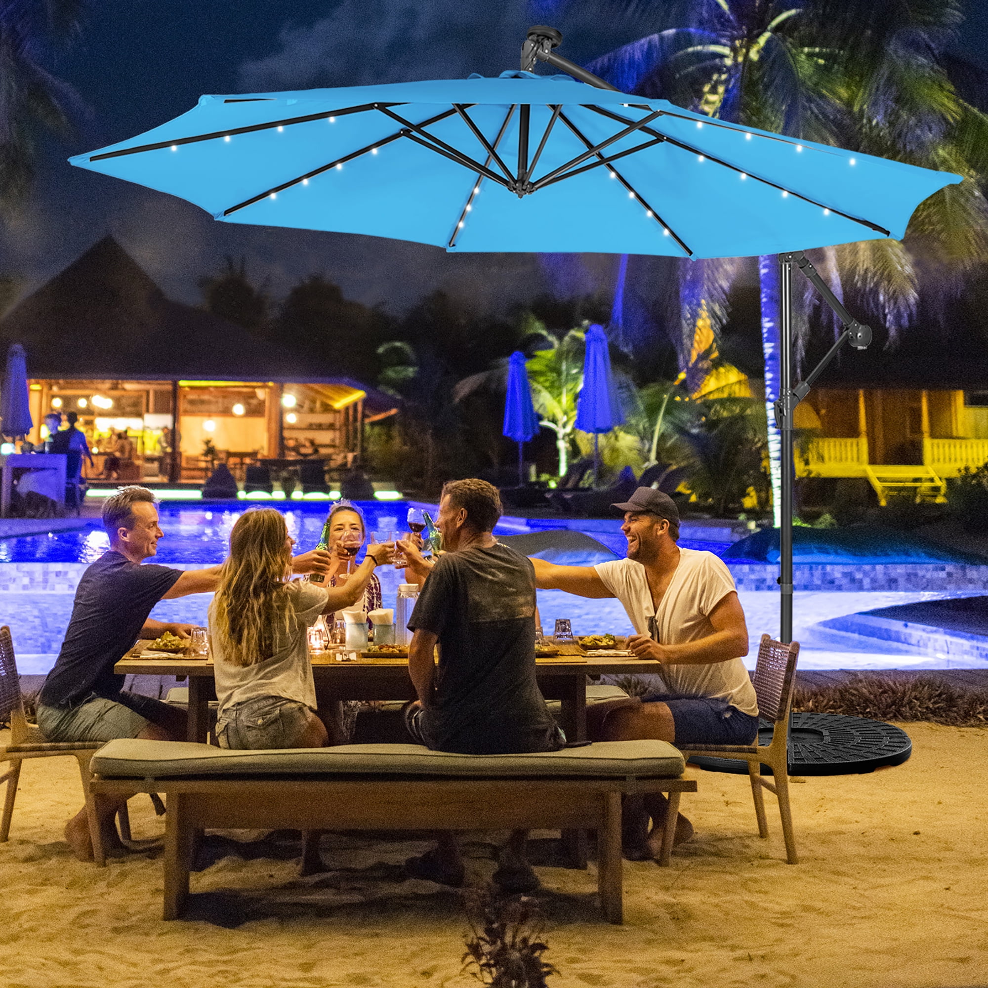costway 10 ft patio offset cantilever umbrella with solar op70280 10x10 Base Included Double Top Outdoor Square Large Heavy Duty Aluminum Umbrellas with 7 Level Tilt 360-degree Rotation for Pool Garden Deck,Black : Patio Its generous 300 cm canopy offers extensive shade coverage for daytime comfort Costway 10-ft Steel Blue Crank