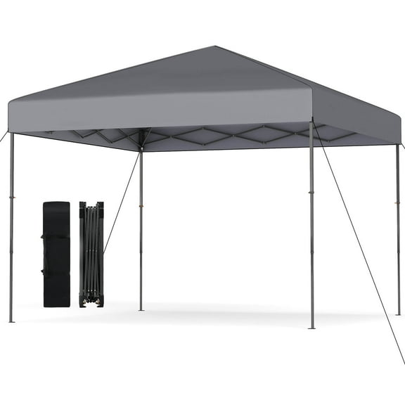 Costway 10 X 10 FT Pop up Canopy Tent with Portable Carrying Bag, 8 Stakes, 4 Wind Ropes Gray
