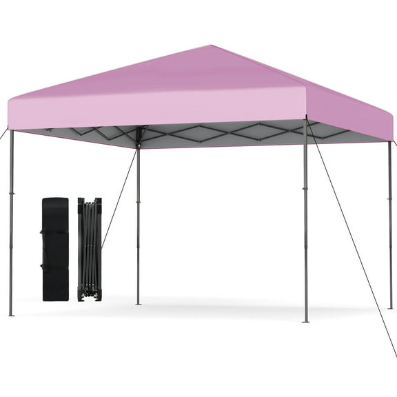 Costway 10 X 10 FT Pop up Canopy Tent with Portable Carrying Bag 8 Stakes 4 Wind Ropes Pink