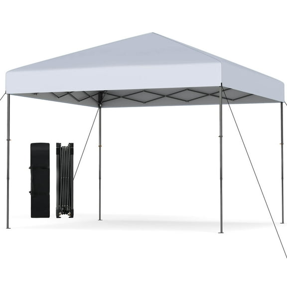 Costway 10 X 10 FT Pop up Canopy Tent with Portable Carrying Bag 8 Stakes 4 Wind Ropes White
