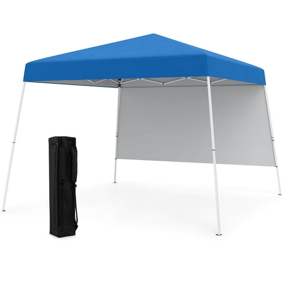 Costway 10 X 10FT Pop up Canopy Tent with 1 Sidewall, Portable Backpack, 4 Stakes Slant Leg Blue