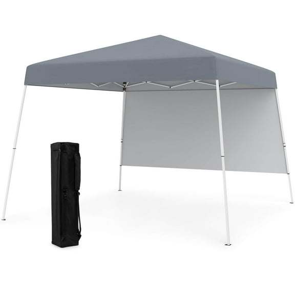 Costway 10 X 10FT Pop up Canopy Tent with 1 Sidewall, Portable Backpack, 4 Stakes Slant Leg Gray