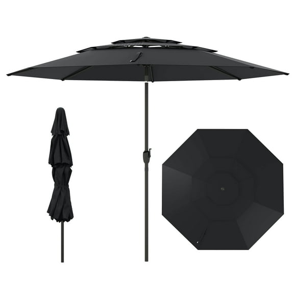 Costway 10 ft 3-tier Vented Patio Umbrella Large Market Table Umbrella Outdoor Sun Shade Black