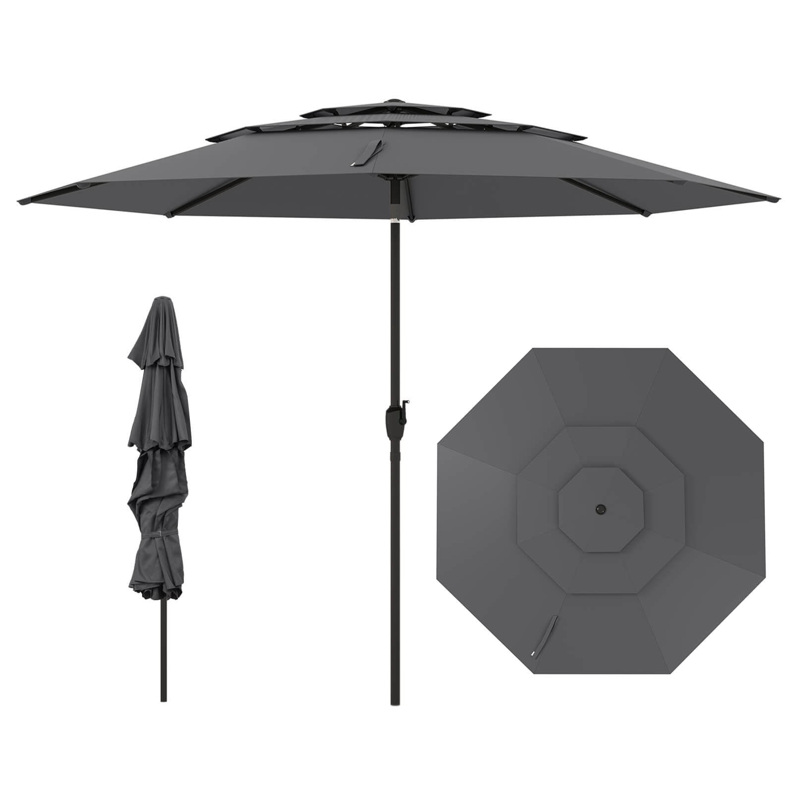 Costway 10 ft 3-tier Vented Patio Umbrella Large Market Table Umbrella ...