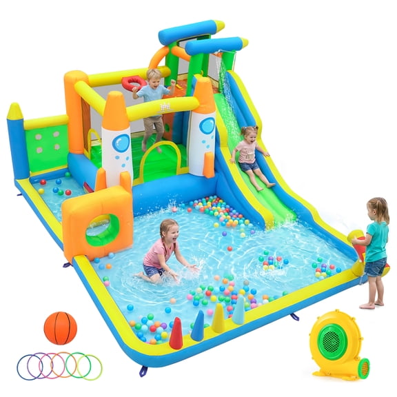 Costway 10-in-1 Inflatable Bounce House with Climbing Wall Splash Pool Ball Pit 680W Blower