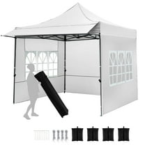 Costway 10 x 10 FT Pop up Canopy Tent with Sidewalls & Awning, Wheeled Bag, Sandbags, Stake White