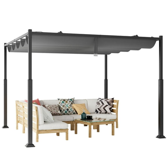 Costway 10' x 10' Outdoor Pergola with Retractable Canopy Heavy-Duty Metal Columns