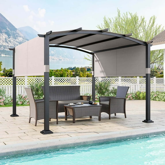 Costway 10' x 10' Outdoor Pergola with Retractable Sunshade Canopy Anchored Plates Patio Grey