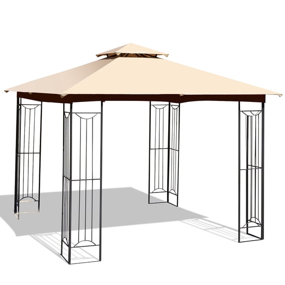 Costway 10' x 10' Patio Canopy Gazebo Outdoor 2-Tier Steel Tent Heavy-Duty L-Shaped Beige