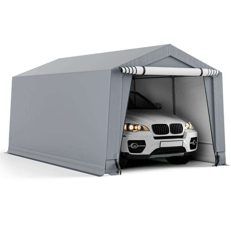 Costway 10' x 16' Carport Car Canopy Shelter Heavy Duty Outdoor Portable  Garage W/Doors