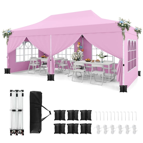 Costway 10 x 20 FT Pop up Canopy Outdoor Canopy Tent with 6 Sidewalls Carrying Bag