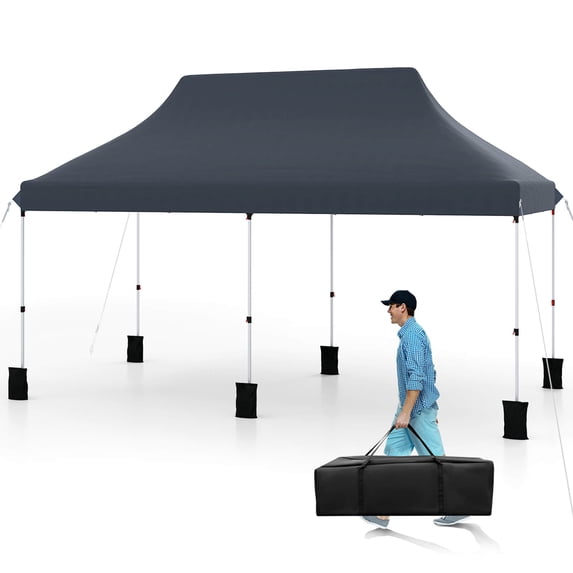 Costway 10 ft x 20 ft Pop-up Canopy UPF50+ Sun Protection Tent with Carrying Bag Black