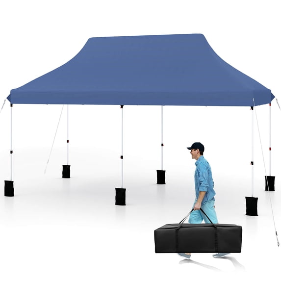 Costway 10 x 20 FT Pop-up Canopy UPF50+ Sun Protection Tent with Carrying Bag Blue