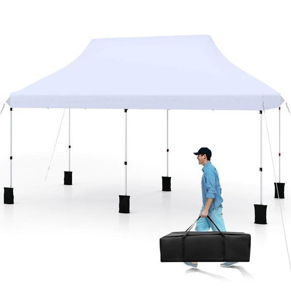 Costway 10 x 20 FT Pop-up Canopy UPF50+ Sun Protection Tent with Carrying Bag White