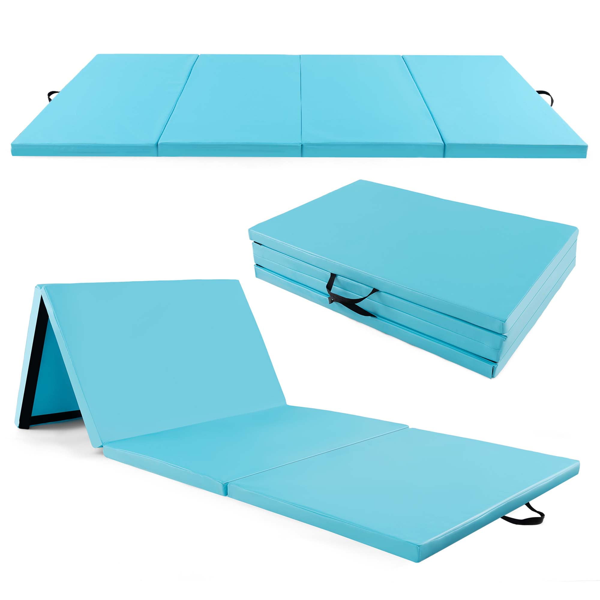 Costway 10' x 4' x 2" 4-Panel Folding Exercise Mat with Carrying Handles for Gym Yoga Blue