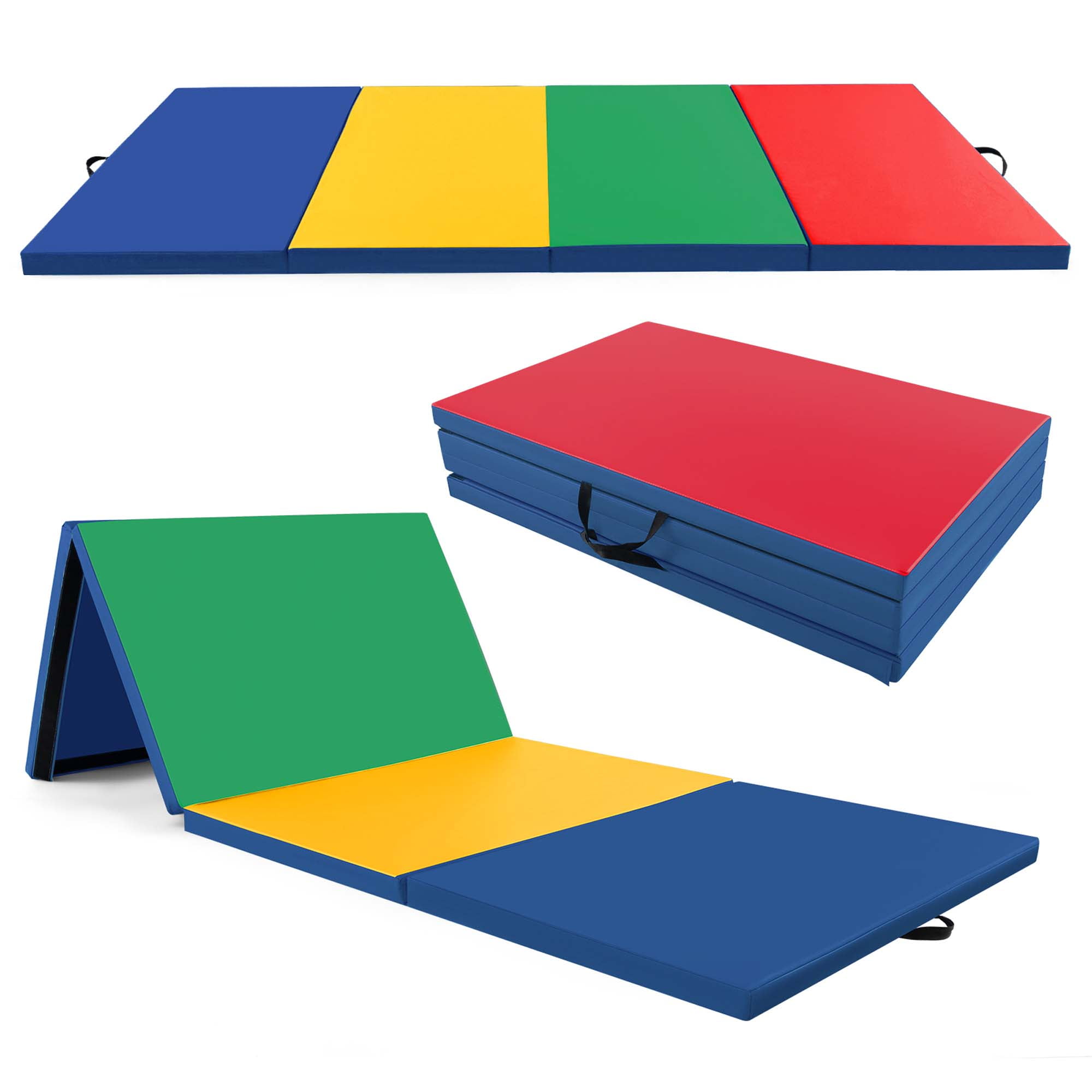 Costway 10' x 4' x 2" 4Panel Folding Exercise Mat with Carrying Handles for Gym Yoga Colorful