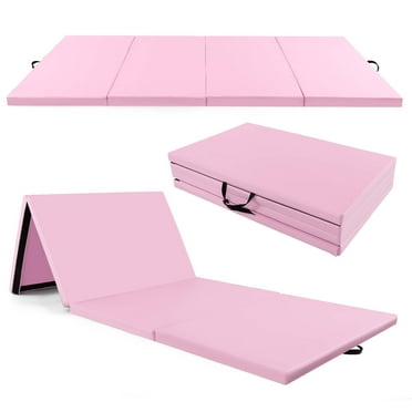 Costway 10' x 4' x 2" 4-Panel Folding Exercise Mat with Carrying Handles for Gym Yoga Light Pink