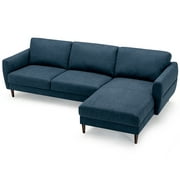 Costway 104'' L-Shaped Fabric Sectional Sofa w/ Chaise Lounge & Solid Wood Legs Navy