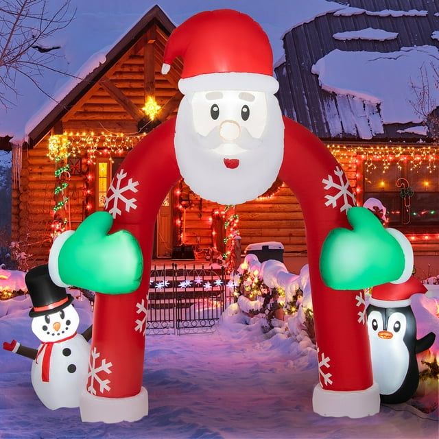 Costway 10FT Inflatable Christmas Santa Archway Decoration with Snowman