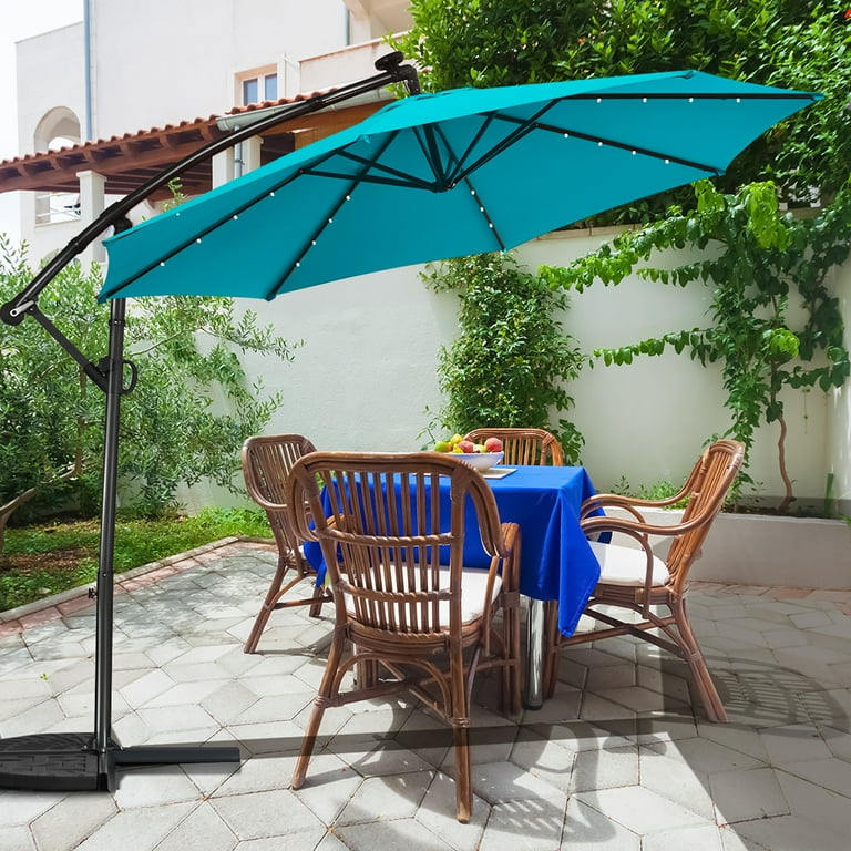 Topeakmart 10 Ft Patio Offset Umbrella With 32 LED Lights & Cross Base Cantilever