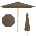 thumbnail image 1 of Costway 10FT Patio Wooden Market Table Umbrella Pulley with 8 Bamboo Ribs Sunshade Canopy Coffee, 1 of 10