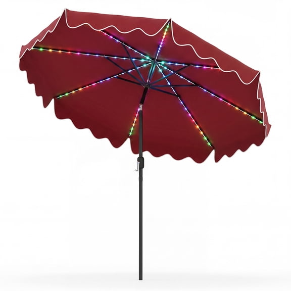 Costway 10FT Solar Outdoor Market Table Umbrella with 112 Color-Changing Flowing LED Lights Red