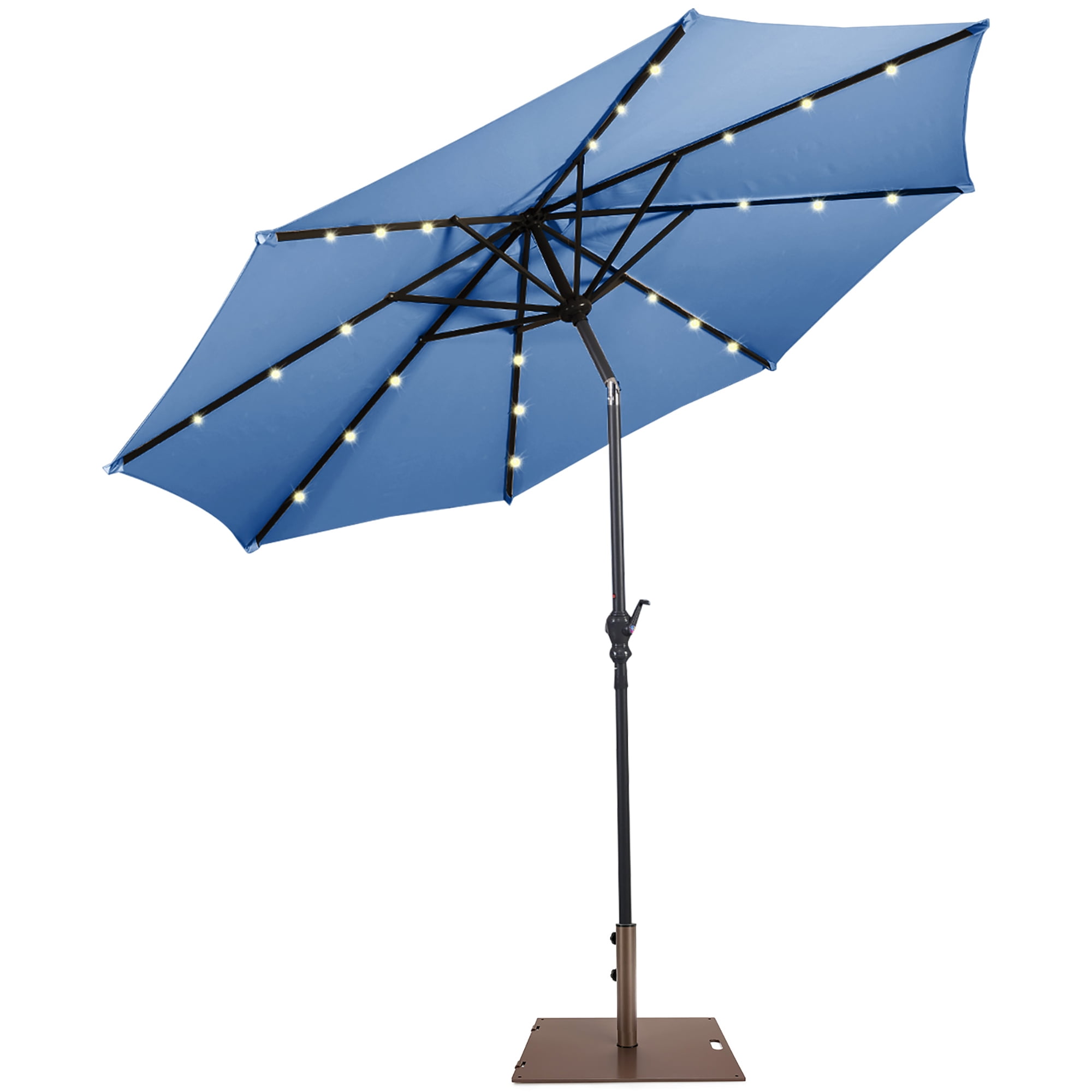 Costway 10ft Solar Lights Patio Umbrella Outdoor W/ 50 LBS Movable Umbrella Stand, Blue