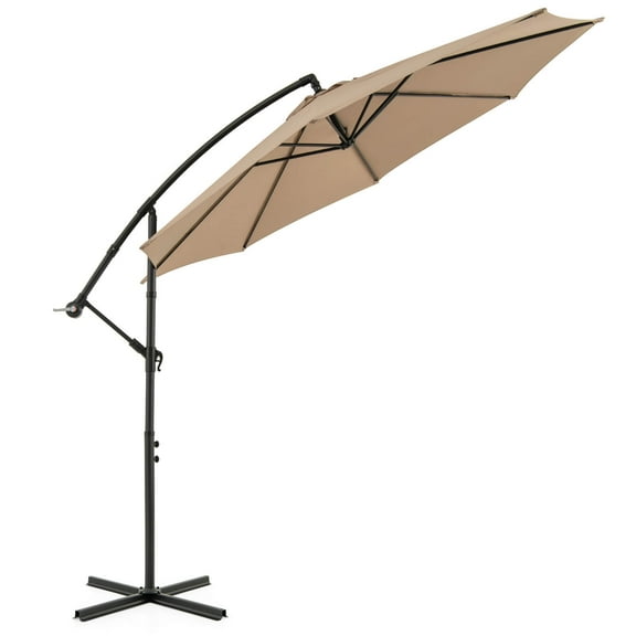 Costway 10ft Tan Patio Offset Hanging Umbrella, Fade Resistant