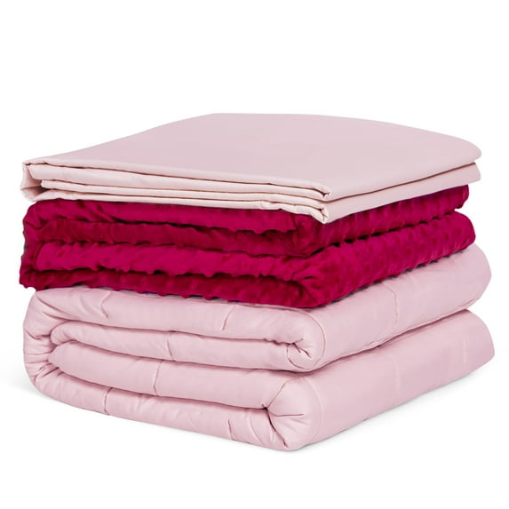 Costway 10lbs Heavy Weighted Blanket 3 Piece Set w/ Hot & Cold Duvet Covers 41''x60'' Pink
