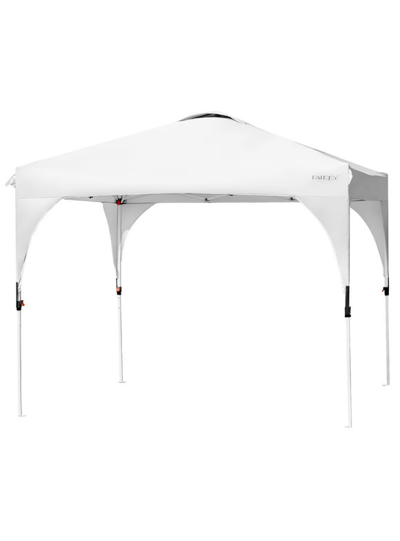 Costway 10x10 FT Outdoor Pop Up Tent Canopy Height Adjustable Sun Shelter W/ Roller Bag White
