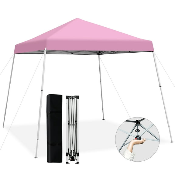 Costway 10x10ft Patio Outdoor Instant Pop-up Canopy Slanted Leg UPF50+ Sun Shelter Pink