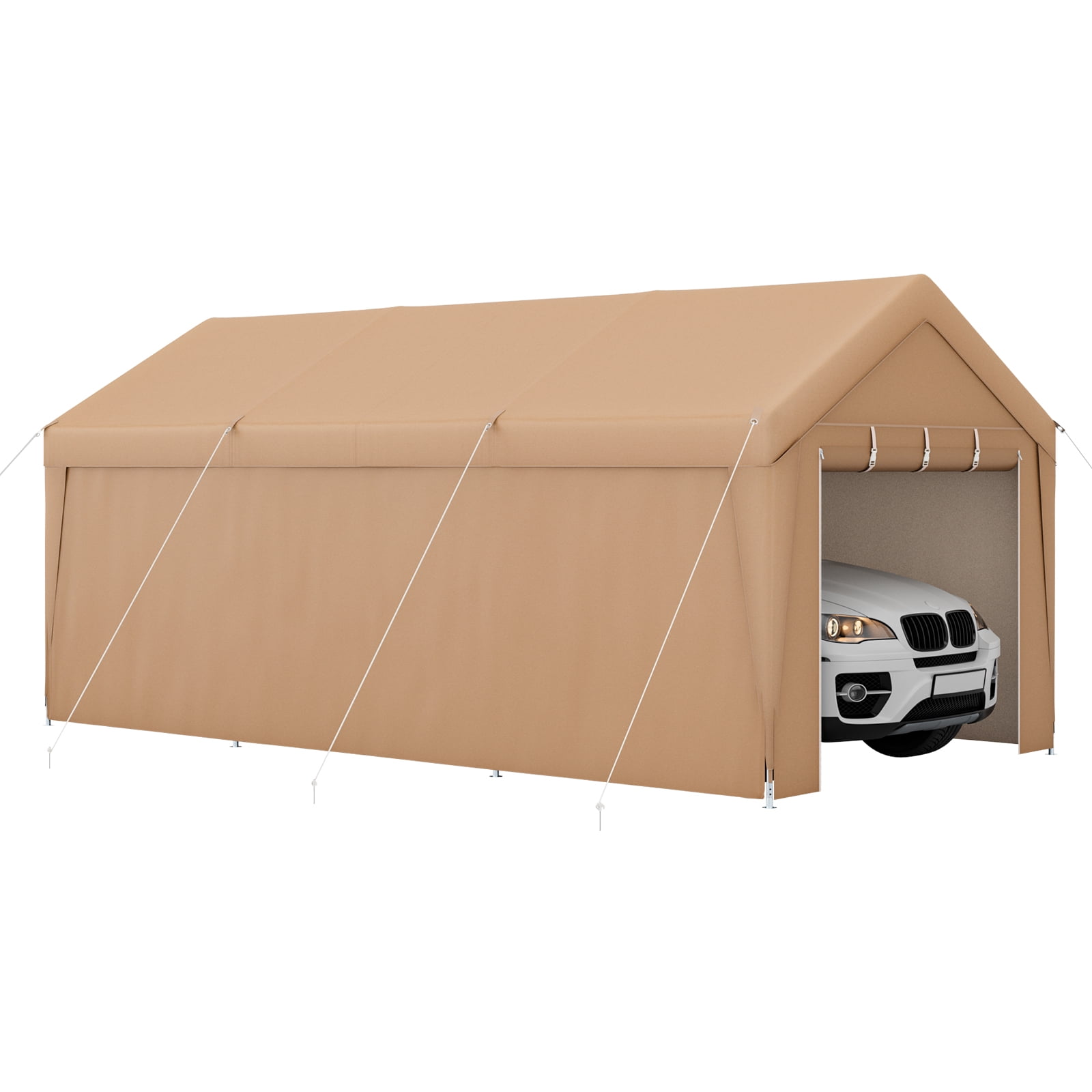 10 x 20 Feet Beige Portable Carport with Galvanized Steel Frame