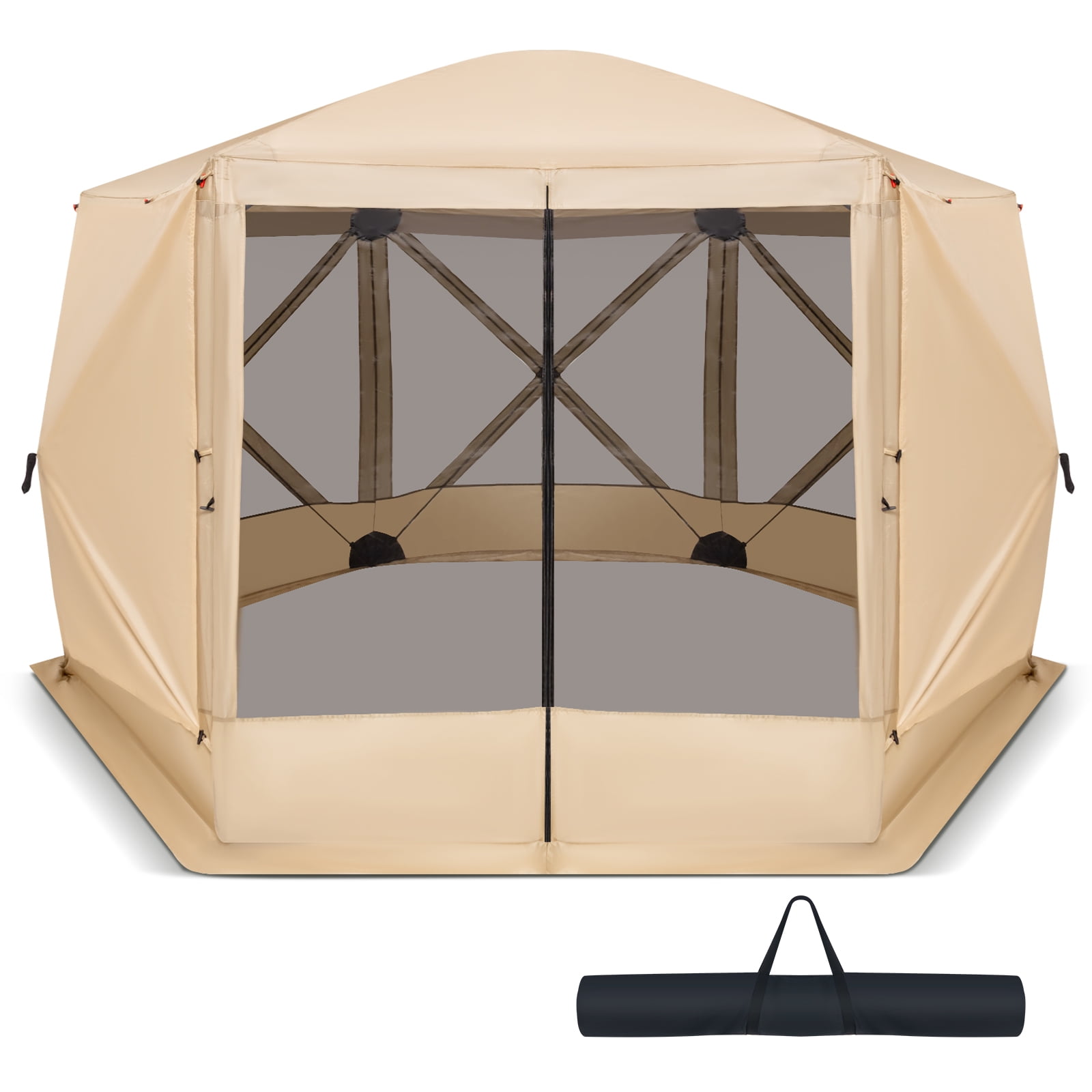 Costway 11.5 X 11.5 FT 6-Sided Pop-up Screen House Tent With 2 Wind Panels for Camping Coffee