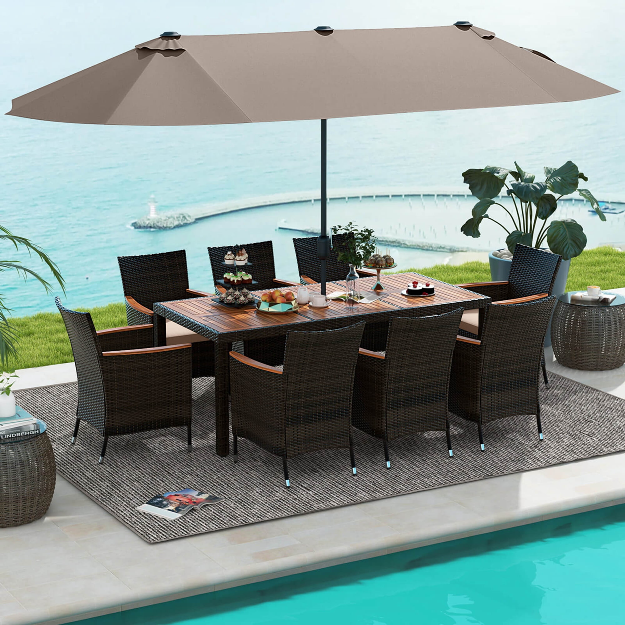 iwicker 15 ft double-sided patio umbrella 15FT Outdoor Double Sided Large Umbrella About this item Large and high Home | Gouun 10 Pieces