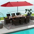thumbnail image 1 of Costway 11 PCS Patio Dining Set with 15ft Double-Sided Patio Umbrella (Base Included) Wine, 1 of 11