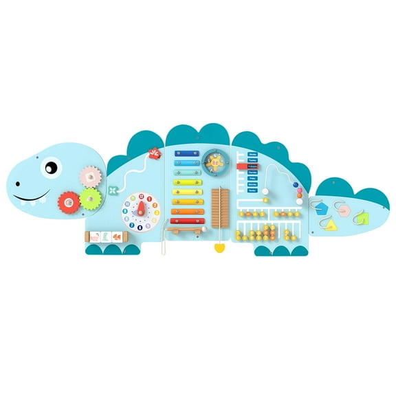 Costway 11-in-1 Dinosaur Activity Wall Busy Board Panels for Education Early Development Blue