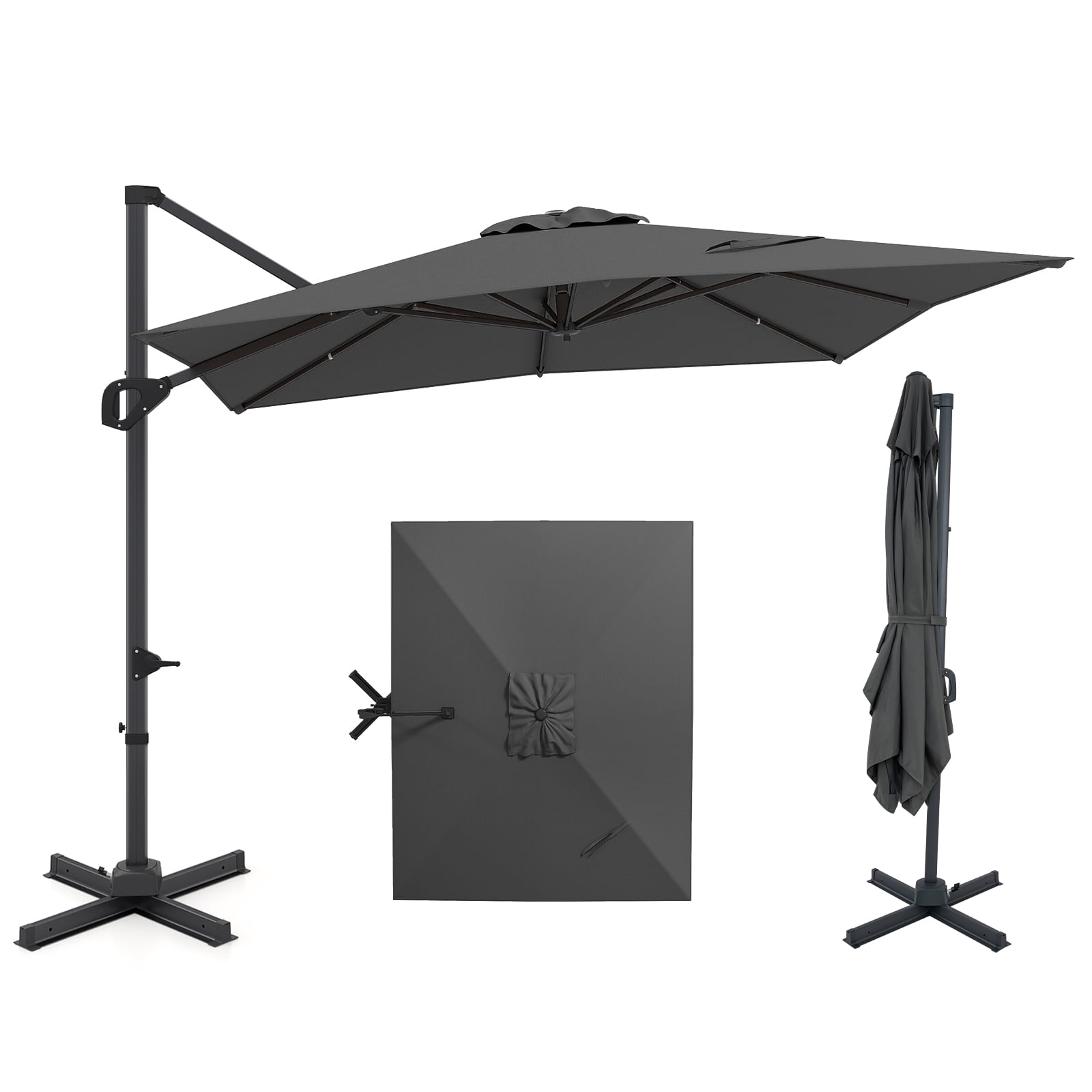 Costway 11 x 9 FT Cantilever Patio Umbrella with 360° Rotation Easy Tilt Adjustment 8 Ribs Gray