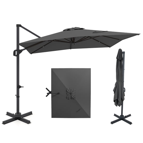 Costway 11 x 9 FT Cantilever Patio Umbrella with 360° Rotation Easy Tilt Adjustment 8 Ribs Gray