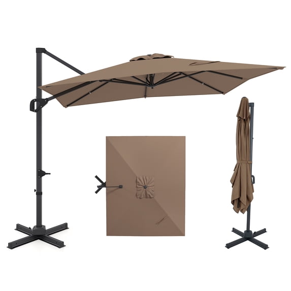 Costway 11 x 9 FT Cantilever Patio Umbrella with 360° Rotation Easy Tilt Adjustment 8 Ribs Tan
