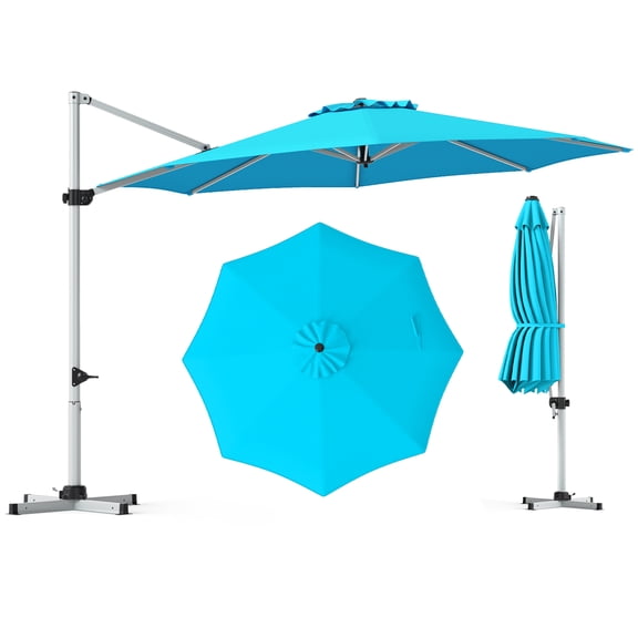 Costway 11FT Cantilever Outdoor Umbrella, Large Offset Umbrella with 360-Degree Rotation Navy